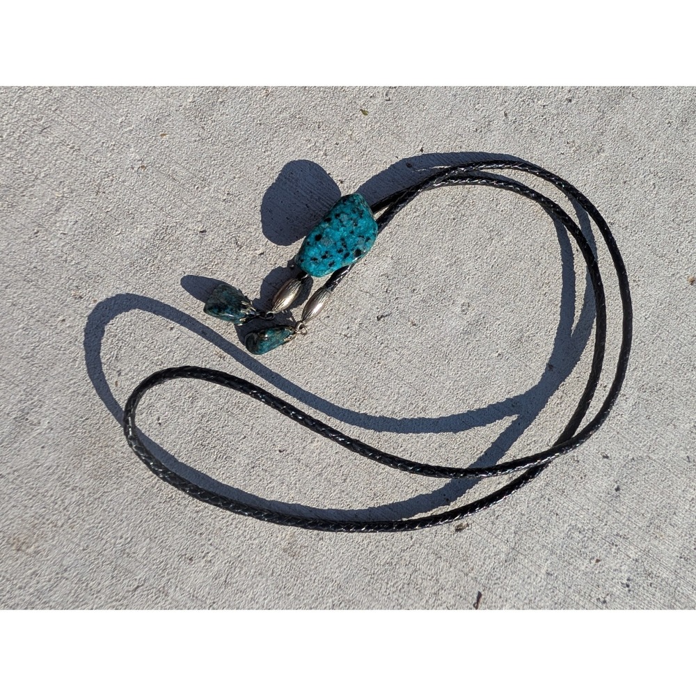 Vintage 70s Turquoise Nugget Bolo Tie Filigree Slide Stone Tips Western Boho